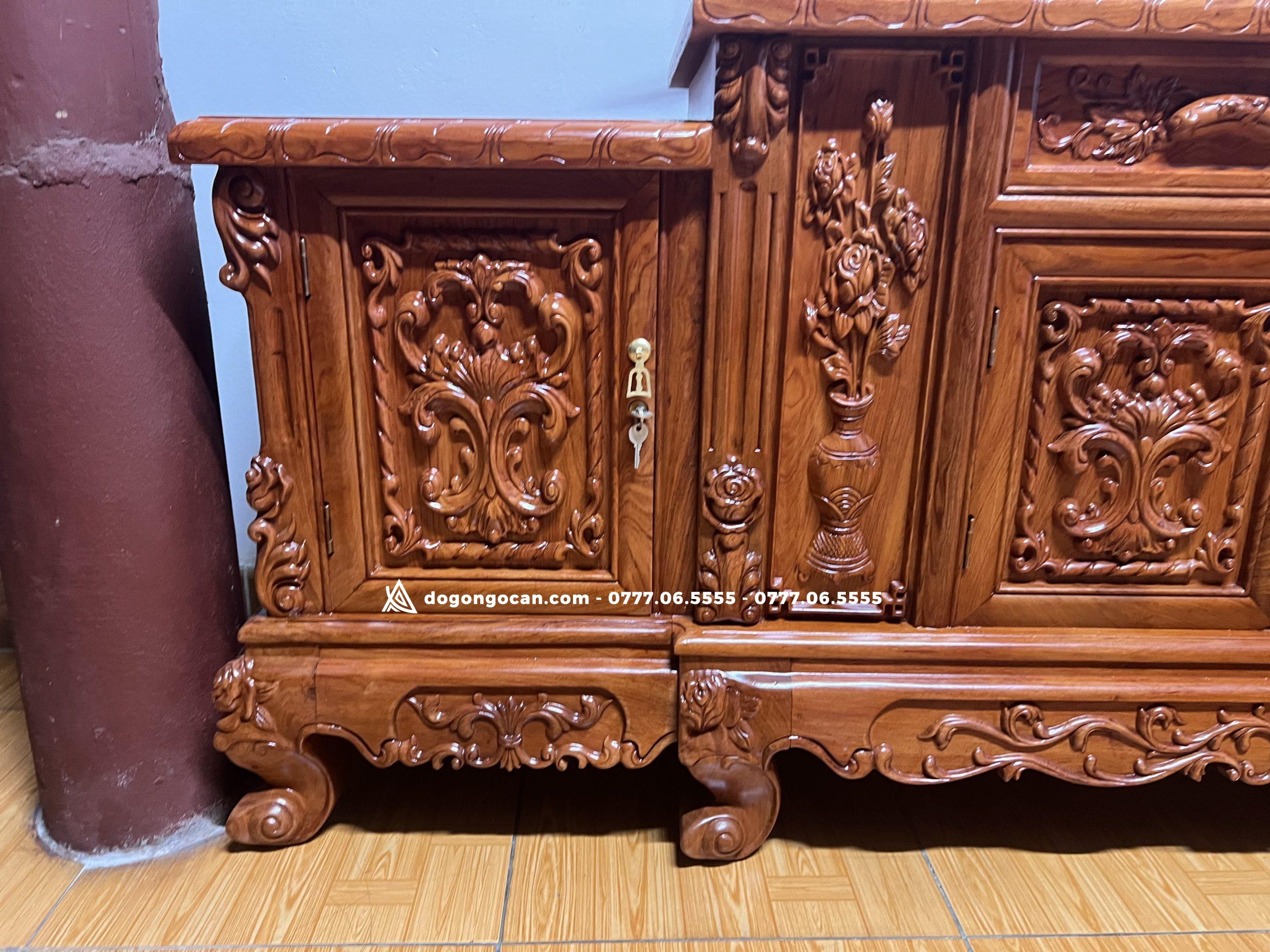 Kệ Hoa Hồng mặt lồi gỗ hương 2m2 3 Kệ Hoa Hồng mặt lồi gỗ hương 2m2