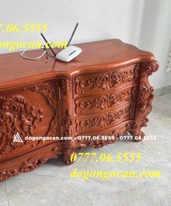 Kệ Tivi Hoàng Gia nguyên khối chân 14 gỗ hương đá dài 2m6