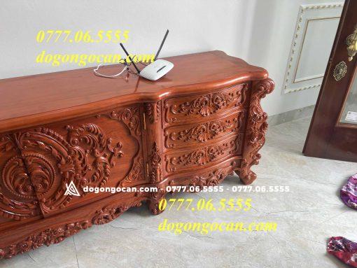 Kệ Tivi Hoàng Gia nguyên khối chân 14 gỗ hương đá dài 2m6