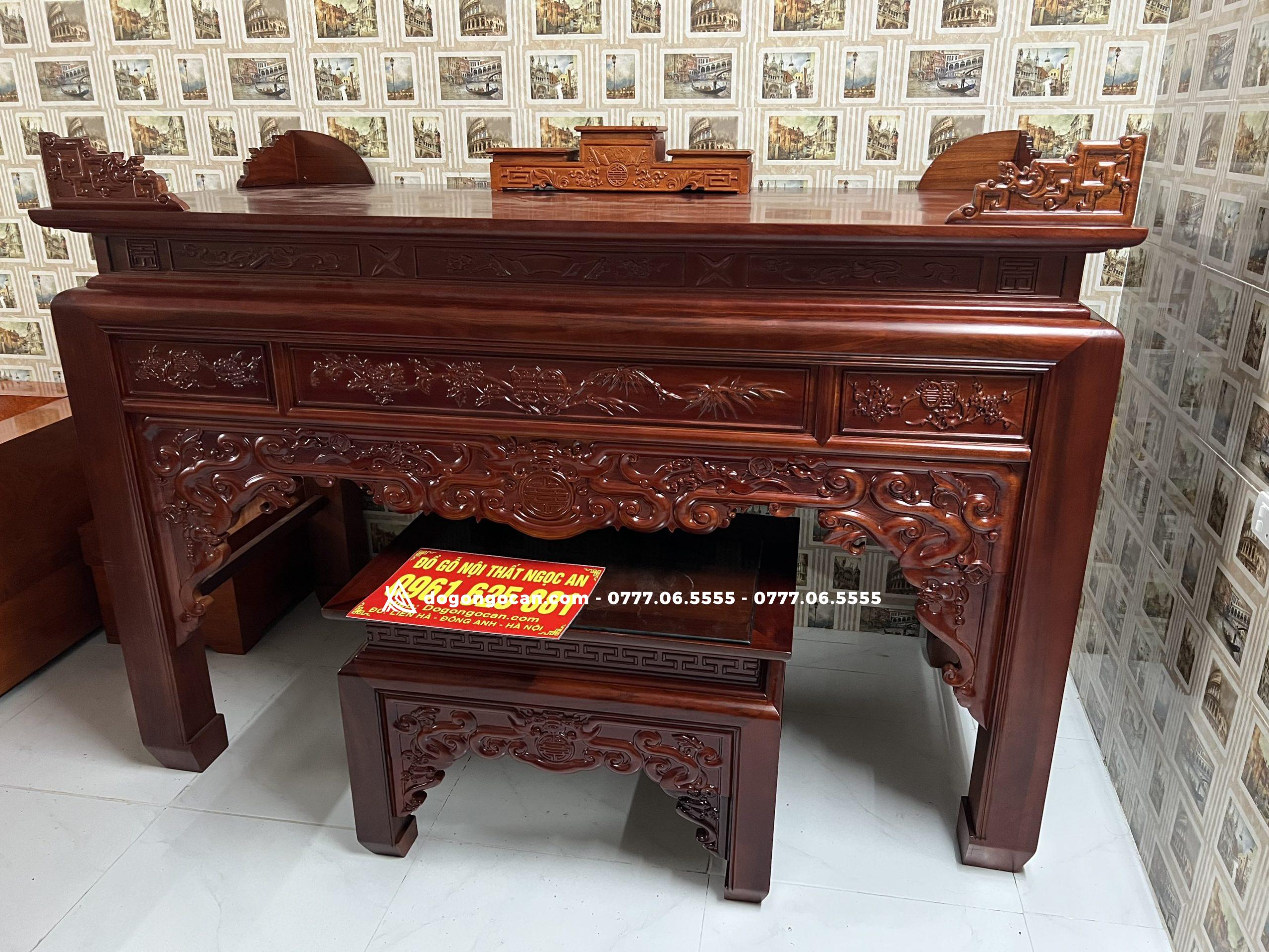 Án gian thờ gỗ gụ lào phun màu chín mận 7 Án gian thờ gỗ gụ lào phun màu chín mận