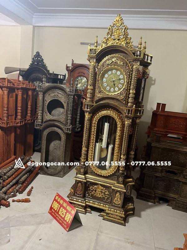 Đồng hồ dát vàng mẫu tứ trụ gỗ mun đuôi công cao cấp 1 Import placeholder for 5018