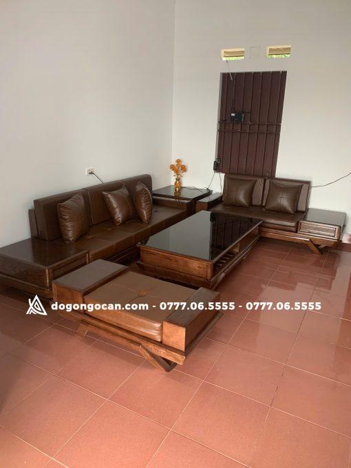 Bộ bàn ghế sofa chân chéo gỗ sồi nga cao cấp