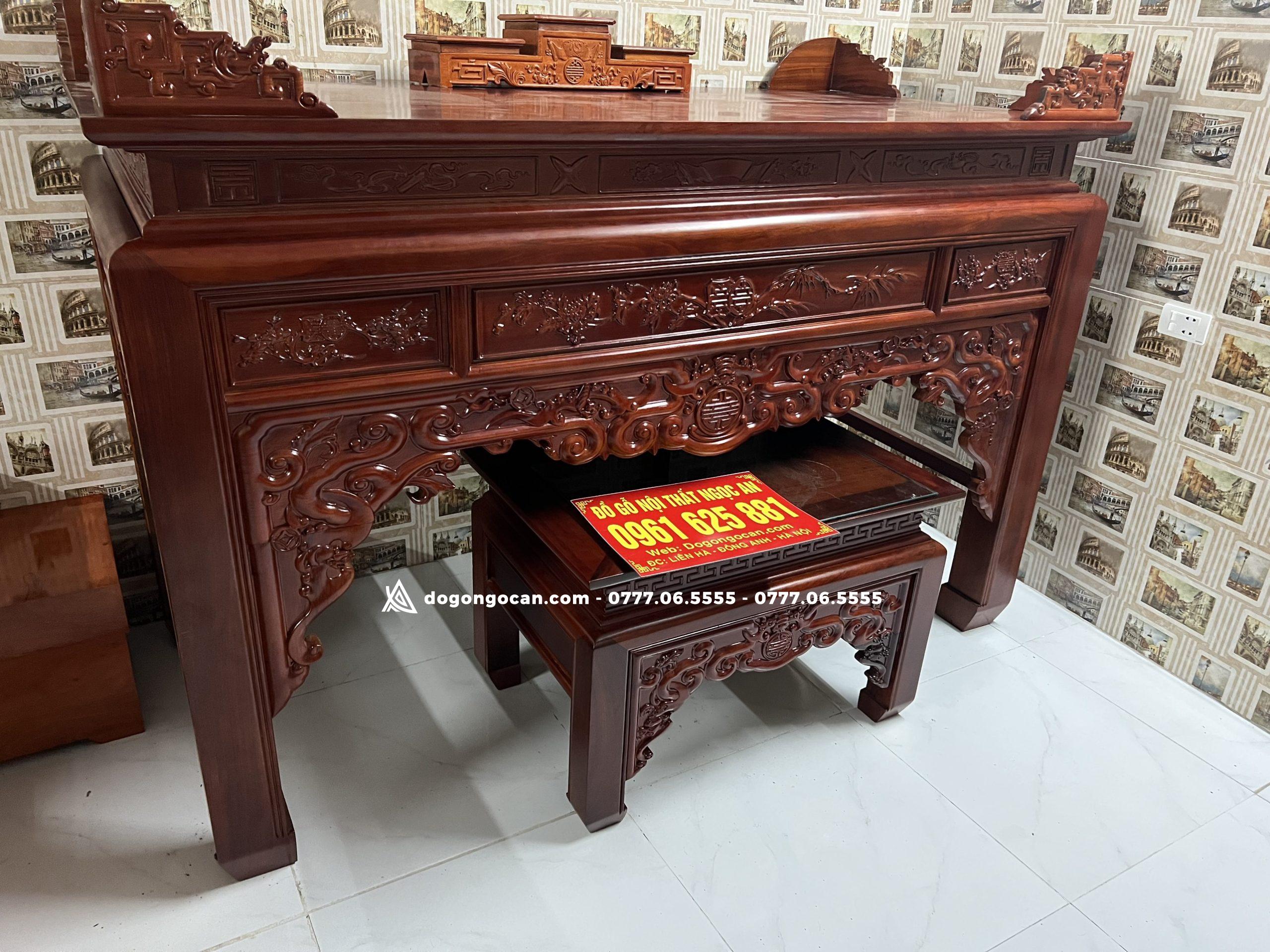 Án gian thờ gỗ gụ lào phun màu chín mận 8 Án gian thờ gỗ gụ lào phun màu chín mận