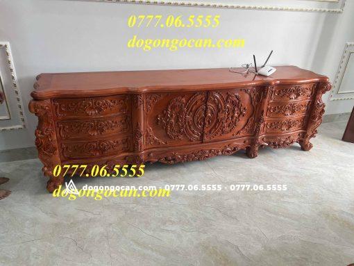 Kệ Tivi Hoàng Gia nguyên khối chân 14 gỗ hương đá dài 2m6