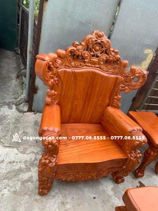 Bộ Ghế Louis Hoàng Gia Nguyên Khối Gỗ Gõ Đỏ 10 món