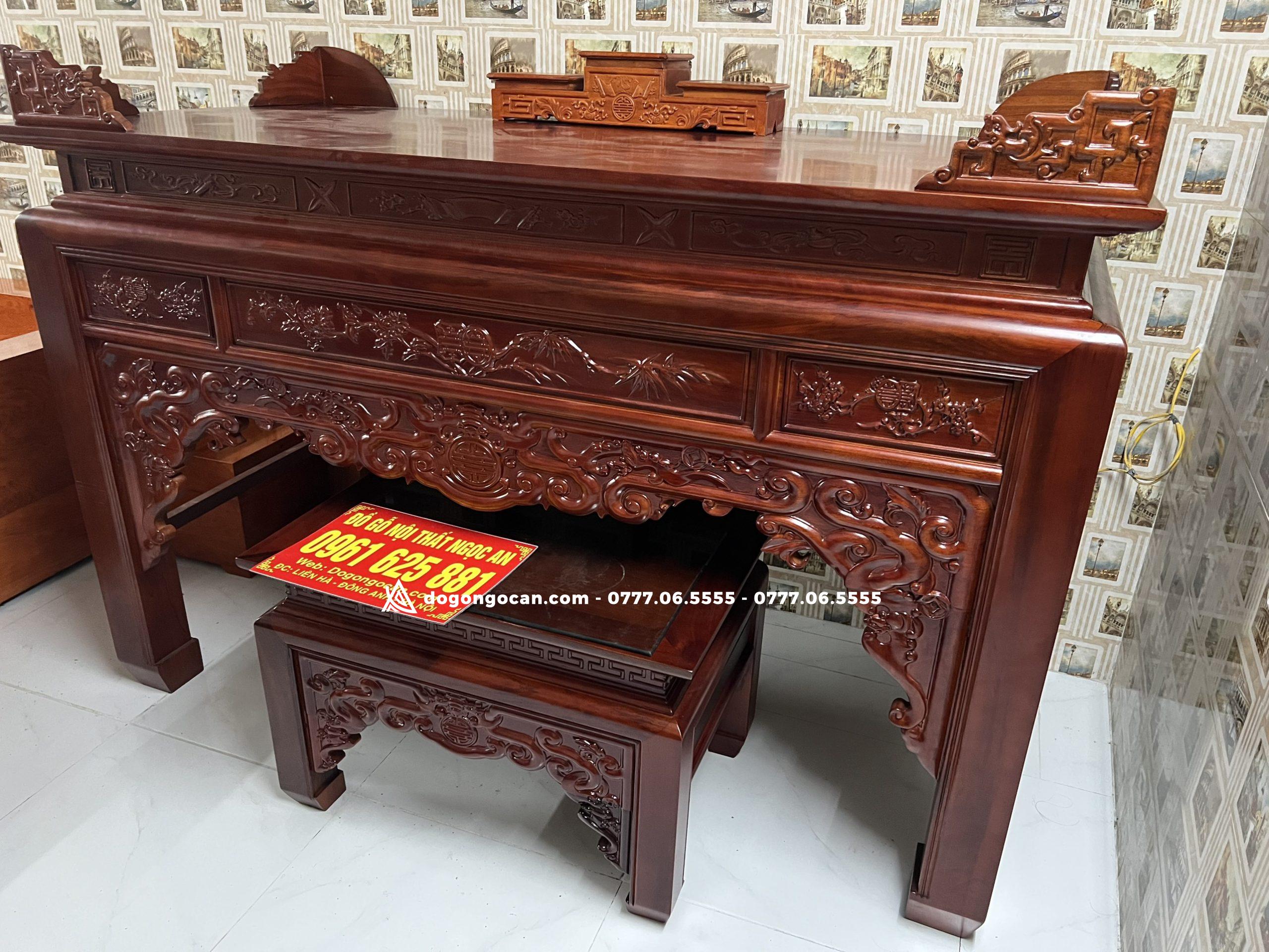 Án gian thờ gỗ gụ lào phun màu chín mận 6 Án gian thờ gỗ gụ lào phun màu chín mận