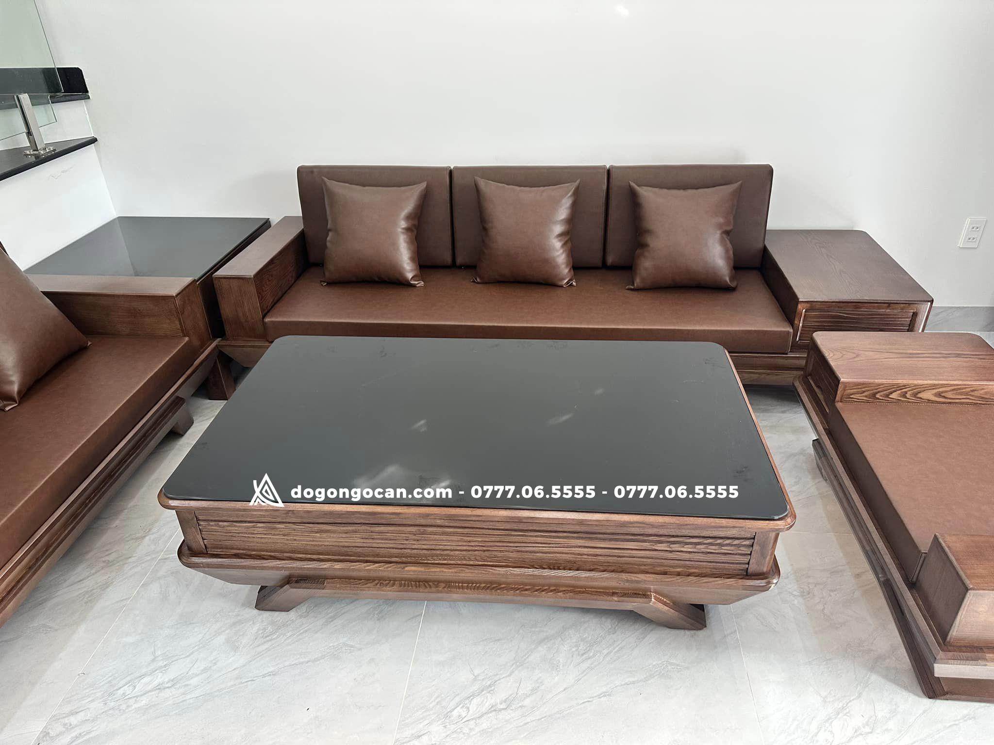 Bộ bàn ghế sofa chân thuyền gỗ sồi bắc mỹ vân đẹp 2 Bộ bàn ghế sofa chân thuyền gỗ sồi bắc mỹ vân đẹp