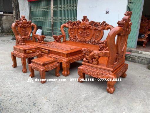Bộ Bàn Ghế Nghê Bảo Đỉnh Cột 12 Chân 14 Gỗ Hương Đá