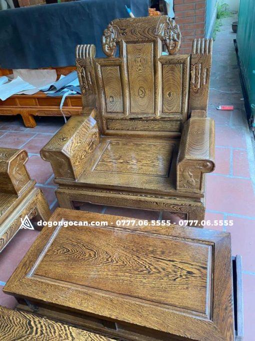 Bộ bàn ghế gỗ mun đuôi công âu á hộp chương voi