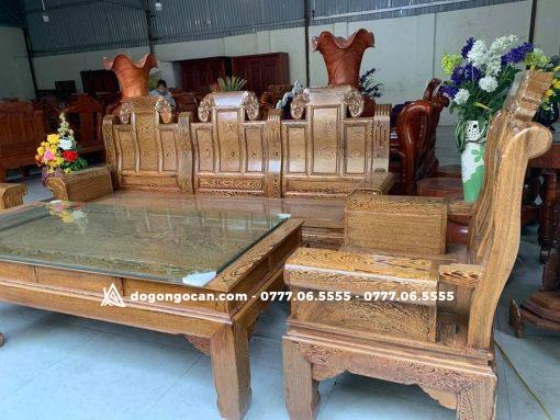 Bộ bàn ghế gỗ mun đuôi công âu á hộp chương voi