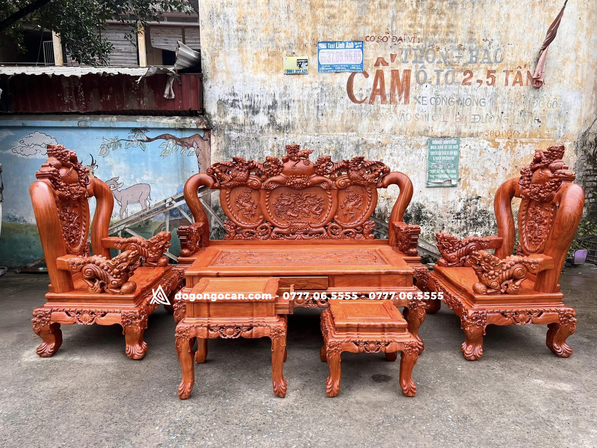 Bộ bàn ghế nghê đỉnh chân 14 cột 12 hàng đục tay đẹp 1 Import placeholder for 7081