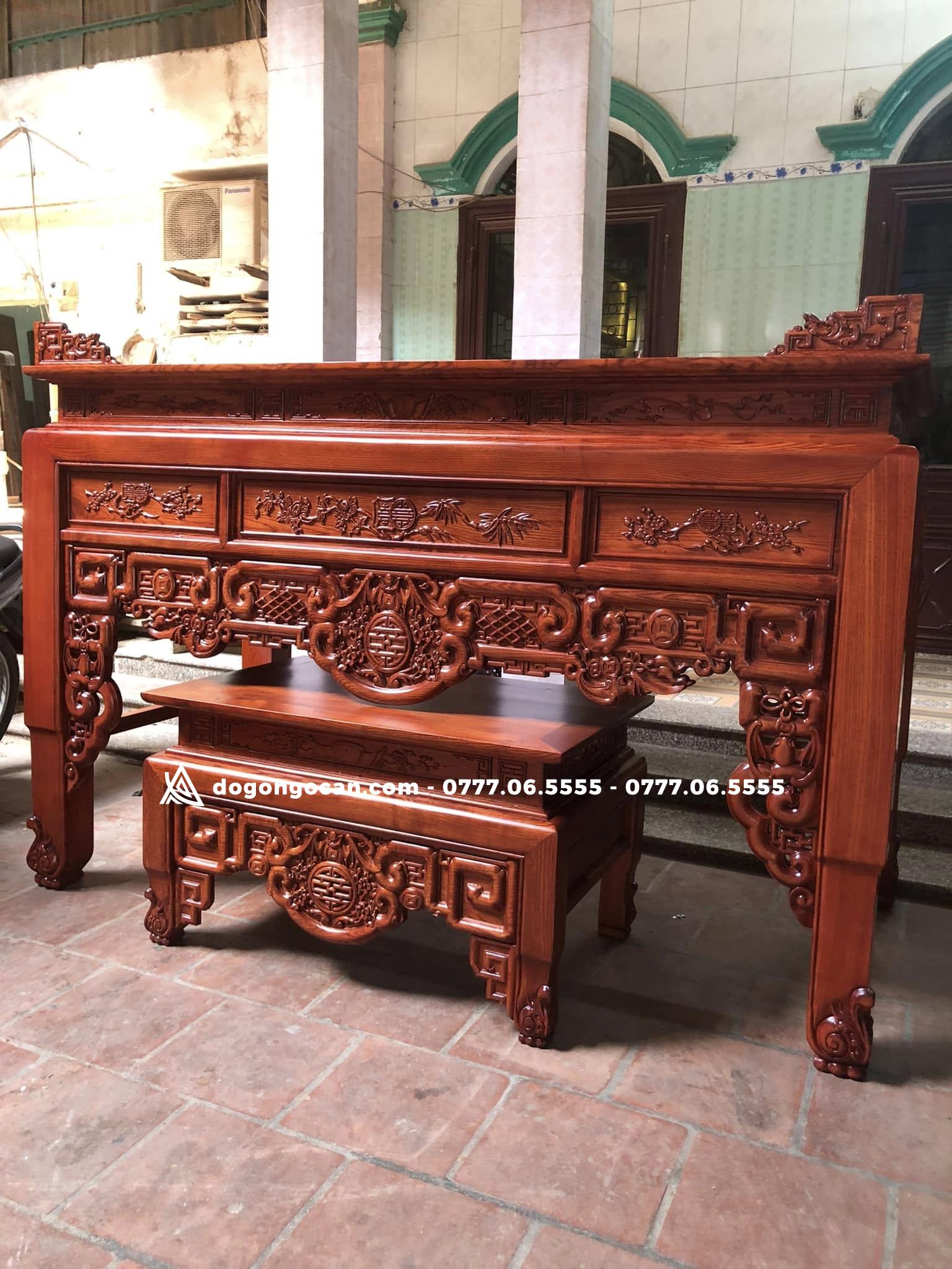 Sập thờ dạ ngũ phúc kim tiền chân hoa chân 12 kèm bàn cơm gỗ sồi nga 1 Import placeholder for 7402