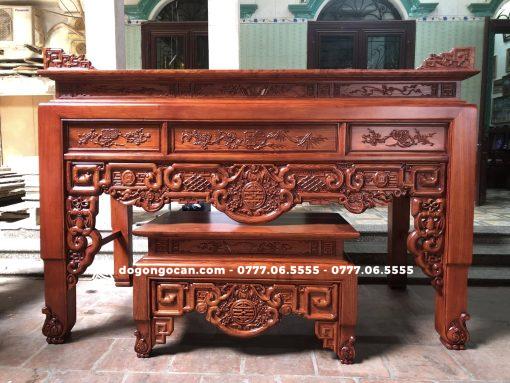 Sập thờ dạ ngũ phúc kim tiền chân hoa chân 12 kèm bàn cơm gỗ sồi nga