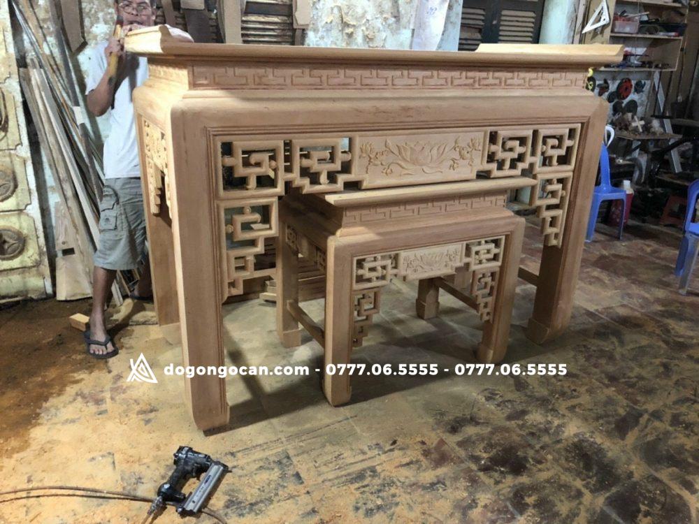 BÀN THỜ ÁN GIAN GỖ SỒI 1M97 - MẪU TRẠM SEN Phun Màu Gỗ Hương 6 BÀN THỜ ÁN GIAN GỖ SỒI 1M97 – MẪU TRẠM SEN Phun Màu Gỗ Hương