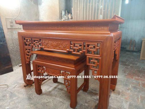 BÀN THỜ ÁN GIAN GỖ SỒI 1M97 – MẪU TRẠM SEN Phun Màu Gỗ Hương