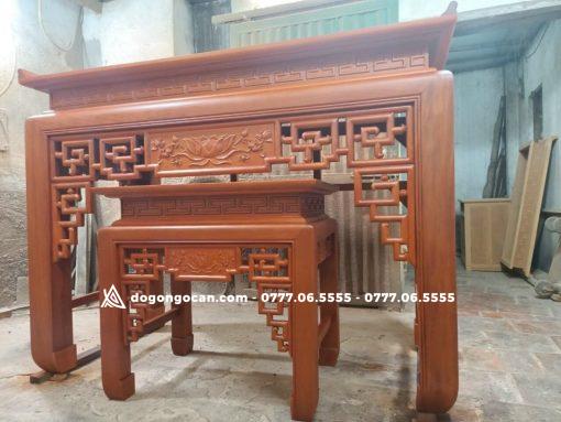 BÀN THỜ ÁN GIAN GỖ SỒI 1M97 – MẪU TRẠM SEN Phun Màu Gỗ Hương