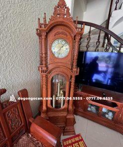 Đồng hồ gỗ đứng giá rẻ gỗ hương đá 17 Đồng hồ gỗ hương đá tự nhiên máy điện tử mẫu đẹp 2023
