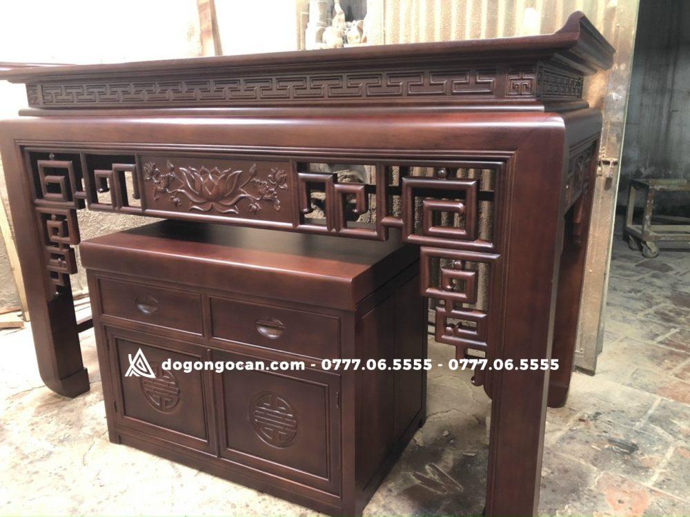 BÀN THỜ ÁN GIAN GỖ SỒI 1M97 – MẪU TRẠM SEN Phun Màu Gỗ Óc Chó 2 BÀN THỜ ÁN GIAN GỖ SỒI 1M97 – MẪU TRẠM SEN Phun Màu Gỗ Óc Chó