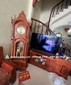 Đồng hồ gỗ đứng giá rẻ gỗ hương đá 15 Đồng hồ gỗ hương đá tự nhiên máy điện tử mẫu đẹp 2023