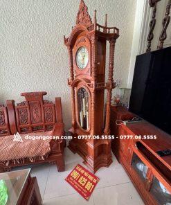 Đồng hồ gỗ đứng giá rẻ gỗ hương đá 14 Đồng hồ gỗ hương đá tự nhiên máy điện tử mẫu đẹp 2023