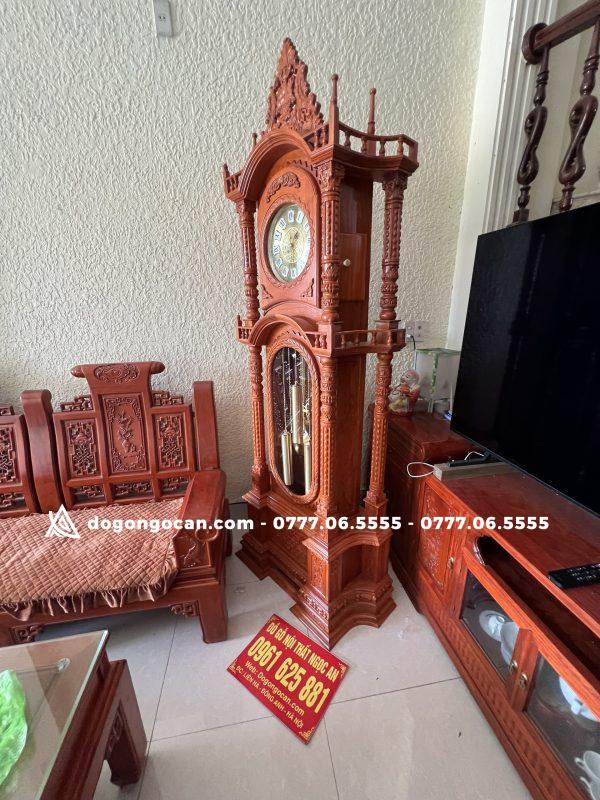 Đồng hồ gỗ đứng giá rẻ gỗ hương đá 6 Đồng hồ gỗ hương đá tự nhiên máy điện tử mẫu đẹp 2023