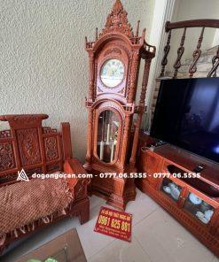 Đồng hồ gỗ đứng giá rẻ gỗ hương đá 11 Đồng hồ gỗ hương đá tự nhiên máy điện tử mẫu đẹp 2023