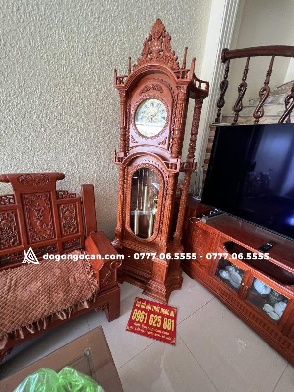 Đồng hồ gỗ đứng giá rẻ gỗ hương đá 3 Đồng hồ gỗ hương đá tự nhiên máy điện tử mẫu đẹp 2023