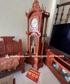 Đồng hồ gỗ đứng giá rẻ gỗ hương đá 13 Đồng hồ gỗ hương đá tự nhiên máy điện tử mẫu đẹp 2023