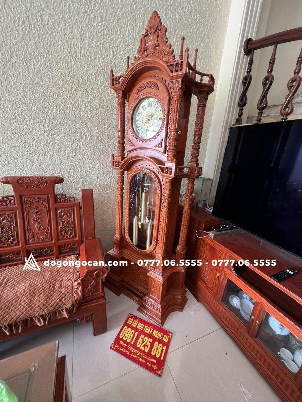 Đồng hồ gỗ đứng giá rẻ gỗ hương đá 5 Đồng hồ gỗ hương đá tự nhiên máy điện tử mẫu đẹp 2023