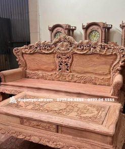 Bộ bàn ghế Hoàng Gia tân cổ điển tay liền khối chân 14 gỗ hương đá (Chú Minh, Vĩnh Phúc)