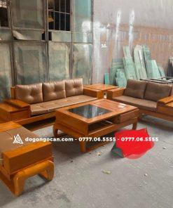 Sofa góc zito chân đùi gà gỗ sồi nga phun màu trần kèm da hàn quốc