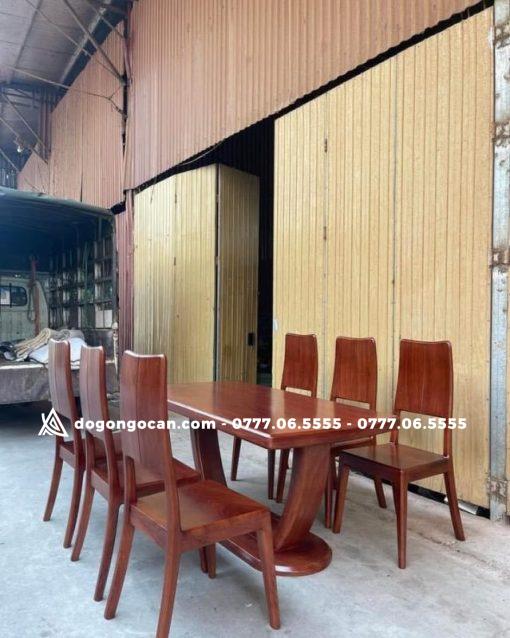 Bộ Bàn ăn gỗ sồi chân cong cao cấp nhập khẩu dài 1m8