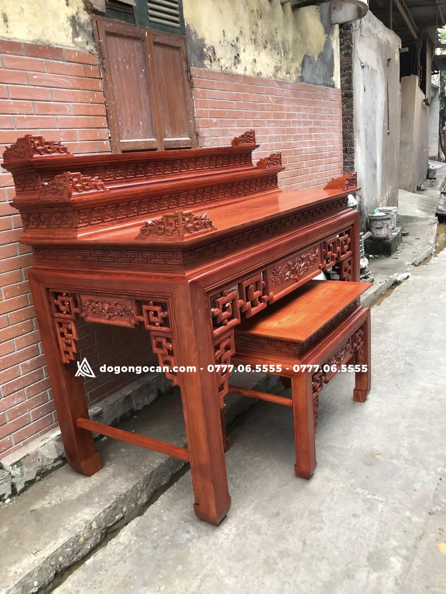 Mẫu án gian 3 tầng mẫu triện sen gỗ sồi nga chân 12 7 Mẫu án gian 3 tầng mẫu triện sen gỗ sồi nga chân 12