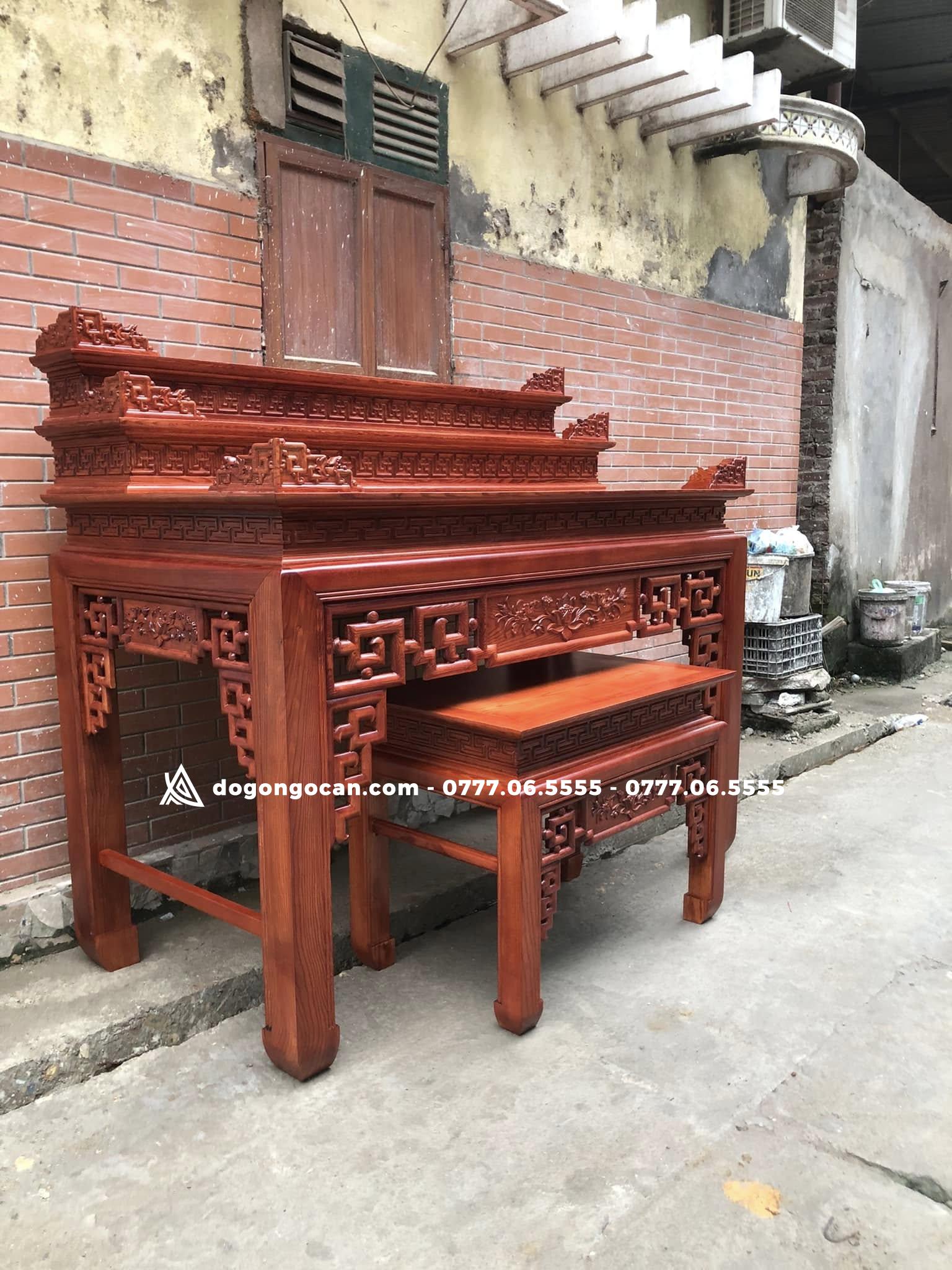 Mẫu án gian 3 tầng mẫu triện sen gỗ sồi nga chân 12 6 Mẫu án gian 3 tầng mẫu triện sen gỗ sồi nga chân 12