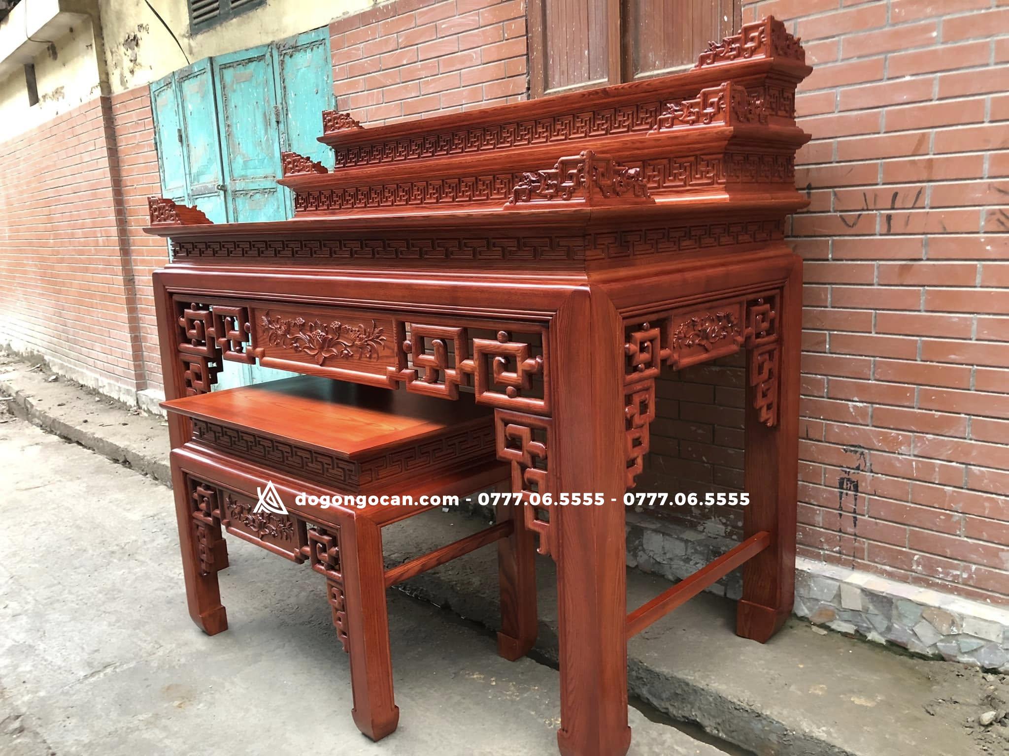 Mẫu án gian 3 tầng mẫu triện sen gỗ sồi nga chân 12 2 Mẫu án gian 3 tầng mẫu triện sen gỗ sồi nga chân 12