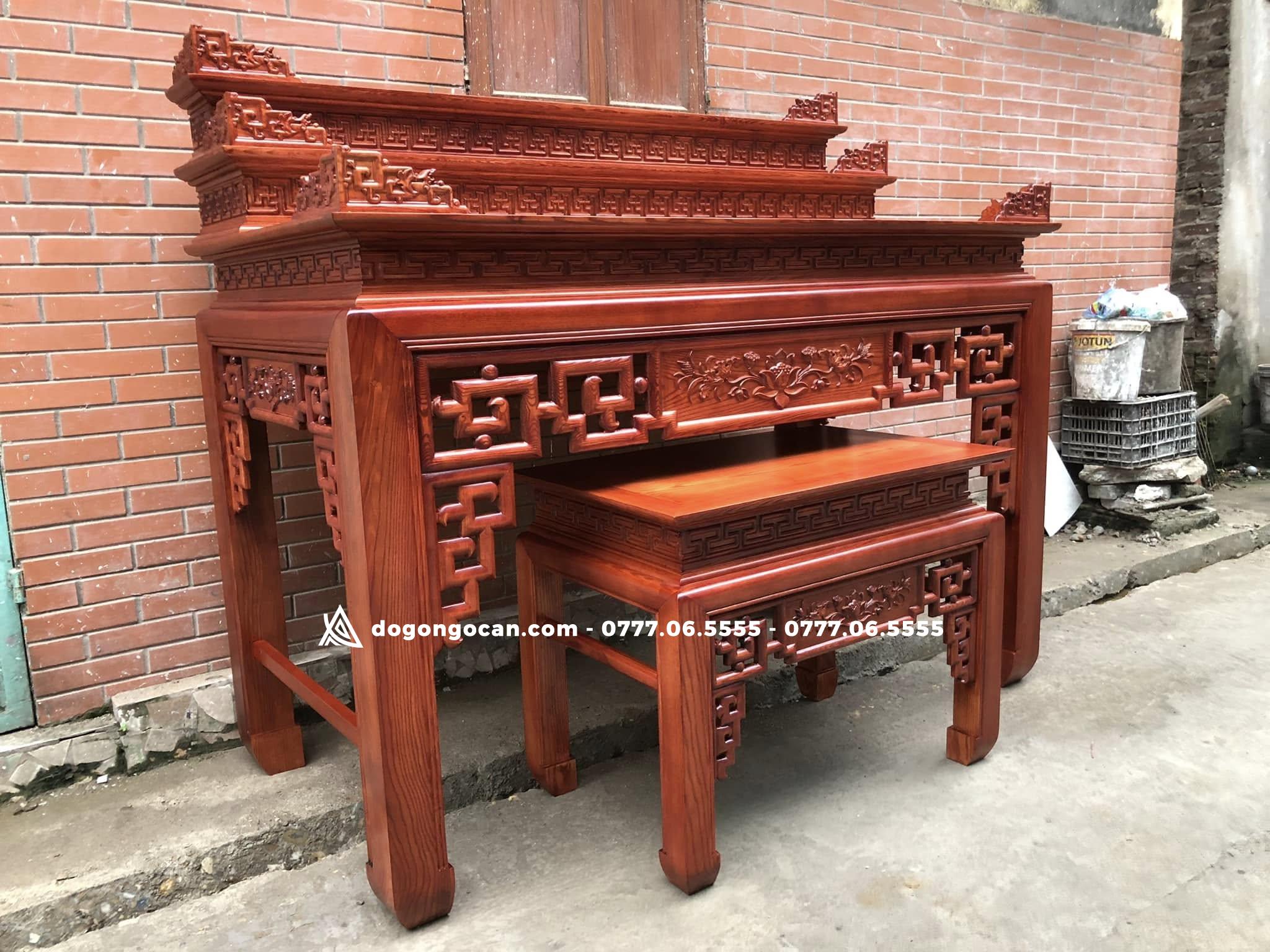 Mẫu án gian 3 tầng mẫu triện sen gỗ sồi nga chân 12 4 Mẫu án gian 3 tầng mẫu triện sen gỗ sồi nga chân 12