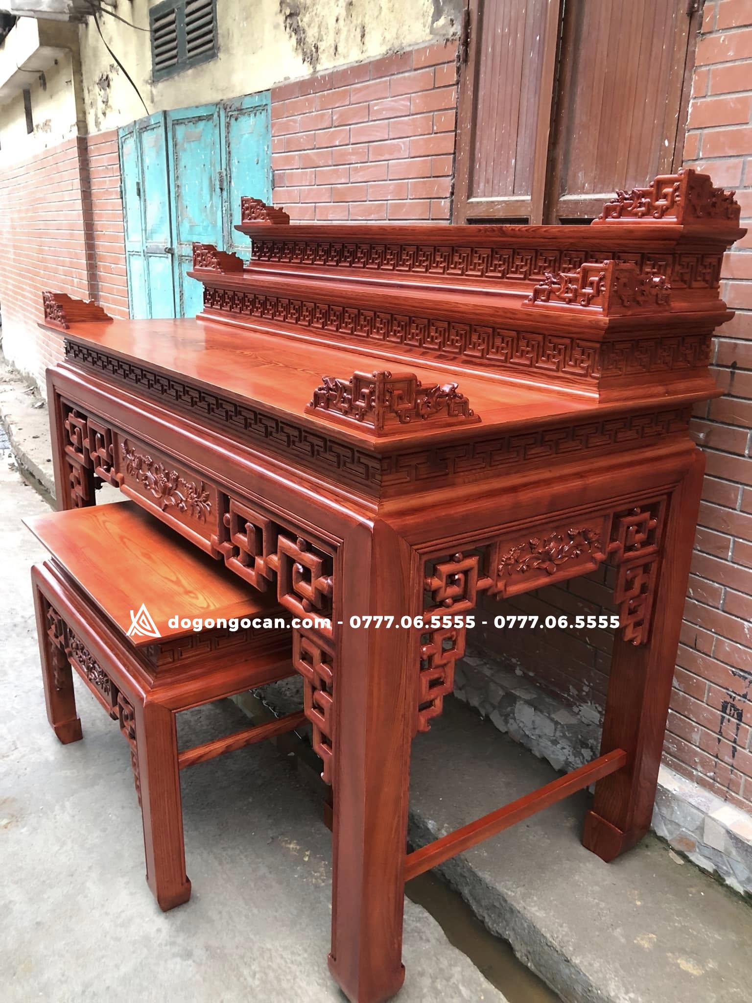 Mẫu án gian 3 tầng mẫu triện sen gỗ sồi nga chân 12 5 Mẫu án gian 3 tầng mẫu triện sen gỗ sồi nga chân 12