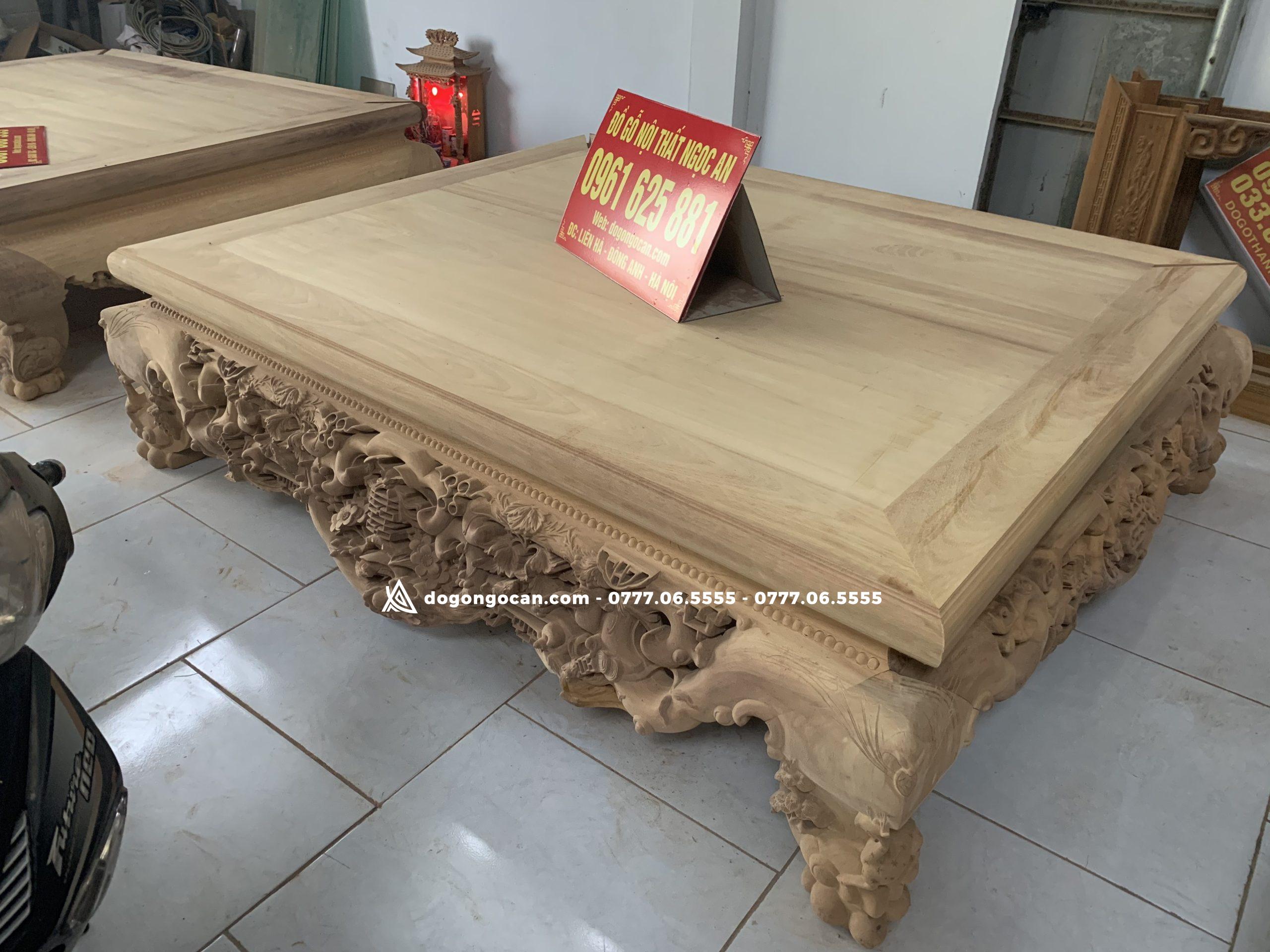 Sập Ngũ Phúc gỗ Gụ Nam Phi hàng nghệ nhân đục chọn vân gỗ ( 1m8 * 2m2 ) 9 Sập Nằm Chân Quỳ Đục Ngũ Phúc Gỗ Gụ kt 1m6 * 2m chân 24