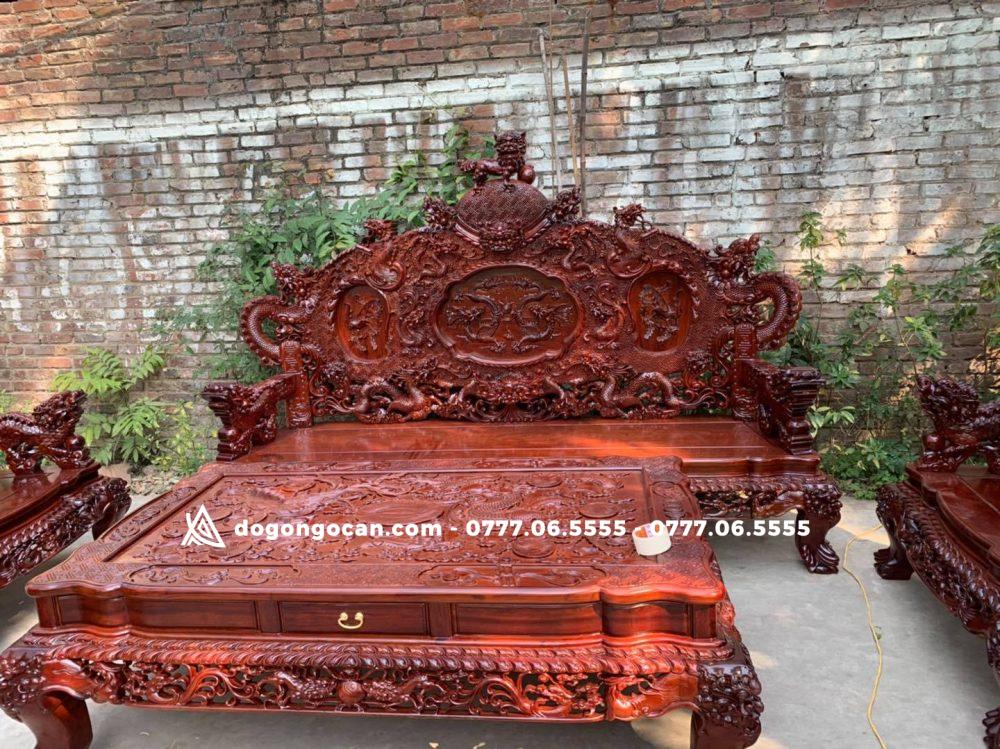 Bộ Bàn Ghế rồng đỉnh gỗ hương đỏ lào chân 14 đoản 2m6 8 Bộ Bàn Ghế rồng đỉnh gỗ hương đỏ lào chân 14 đoản 2m6