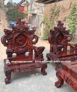 Bộ Bàn Ghế rồng đỉnh gỗ hương đỏ lào chân 14 đoản 2m6