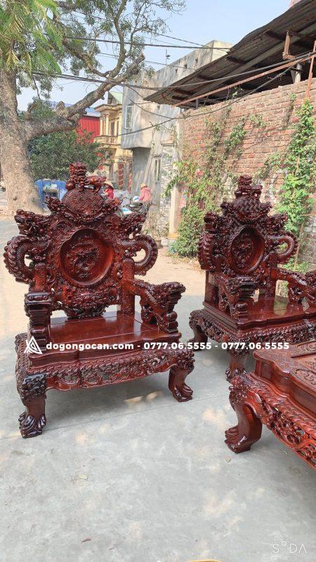 Bộ Bàn Ghế rồng đỉnh gỗ hương đỏ lào chân 14 đoản 2m6 6 Bộ Bàn Ghế rồng đỉnh gỗ hương đỏ lào chân 14 đoản 2m6