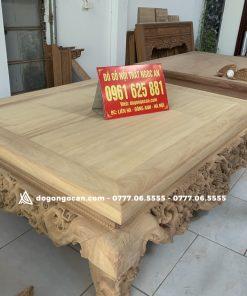 Sập Ngũ Phúc gỗ Gụ Nam Phi hàng nghệ nhân đục chọn vân gỗ ( 1m8 * 2m2 ) 18 Sập Nằm Chân Quỳ Đục Ngũ Phúc Gỗ Gụ kt 1m6 * 2m chân 24