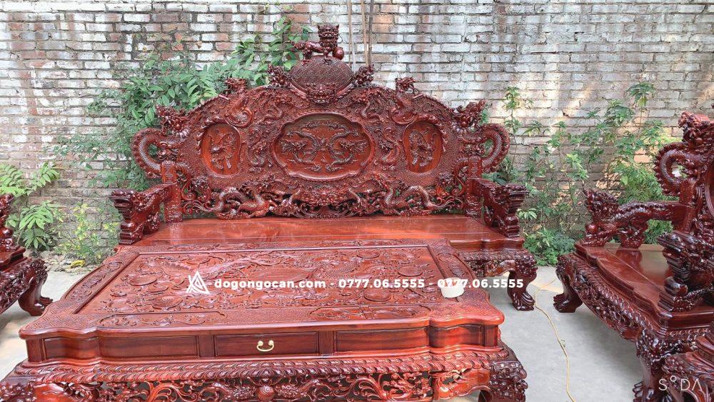 Bộ Bàn Ghế rồng đỉnh gỗ hương đỏ lào chân 14 đoản 2m6 5 Bộ Bàn Ghế rồng đỉnh gỗ hương đỏ lào chân 14 đoản 2m6