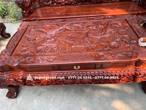 Bộ Bàn Ghế rồng đỉnh gỗ hương đỏ lào chân 14 đoản 2m6