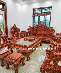 Bộ Bàn Ghế rồng đỉnh gỗ hương đỏ lào chân 14 đoản 2m6