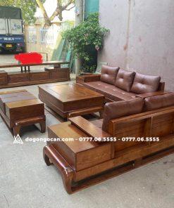 Bộ ghế sofa zito gỗ sồi nga phun màu óc chó kèm đệm