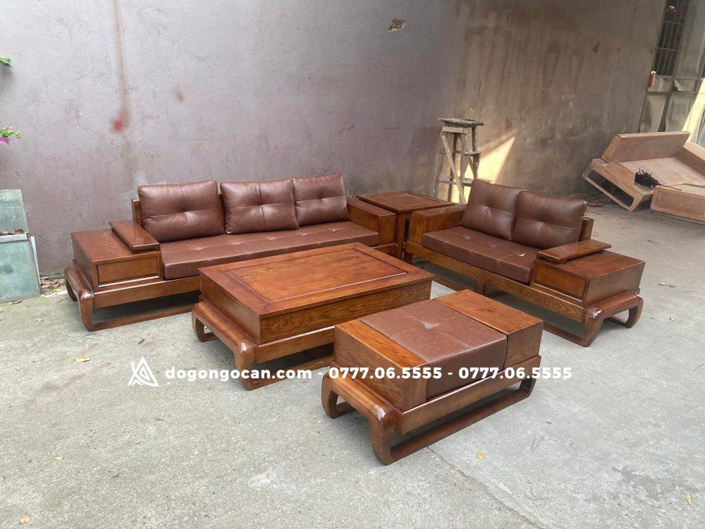 Bộ ghế sofa zito gỗ sồi nga phun màu óc chó kèm đệm 3 Bộ ghế sofa zito gỗ sồi nga phun màu óc chó kèm đệm