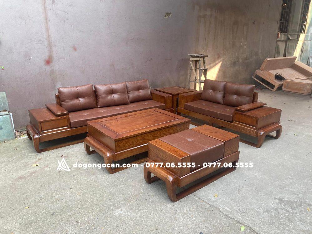 Bộ ghế sofa zito gỗ sồi nga phun màu óc chó kèm đệm 4 Bộ ghế sofa zito gỗ sồi nga phun màu óc chó kèm đệm