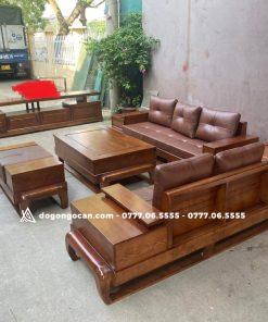 Bộ ghế sofa zito gỗ sồi nga phun màu óc chó kèm đệm