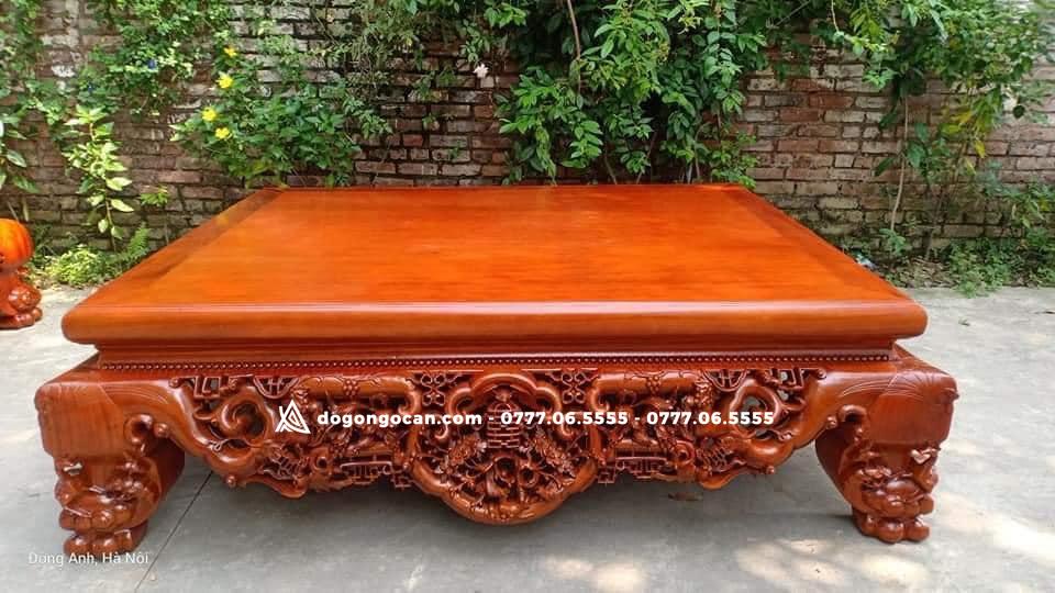 Sập Ngũ Phúc gỗ Gụ Nam Phi hàng nghệ nhân đục chọn vân gỗ ( 1m8 * 2m2 ) 2 Sập Ngũ Phúc gỗ Gụ Nam Phi hàng nghệ nhân đục chọn vân gỗ ( 1m8 * 2m2 )